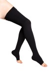 Class 1 Black Thigh High Open Toe Compression Stockings