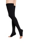 Class 2 Black Thigh High Open Toe Compression Stockings