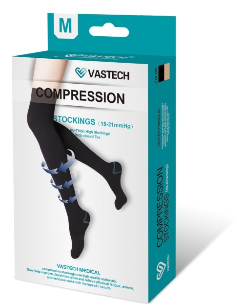 Class 1 Black Thigh High Close Toe Compression Stockings