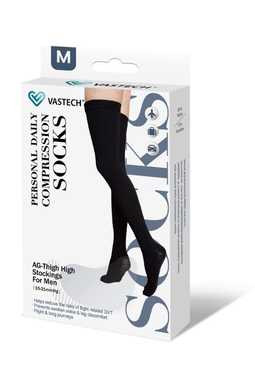 Class 1 Men's Personal Daily Black Thigh High Close Toe Compression Stockings