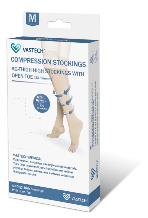 Class 2 Skin Thigh High Open Toe Compression Stockings