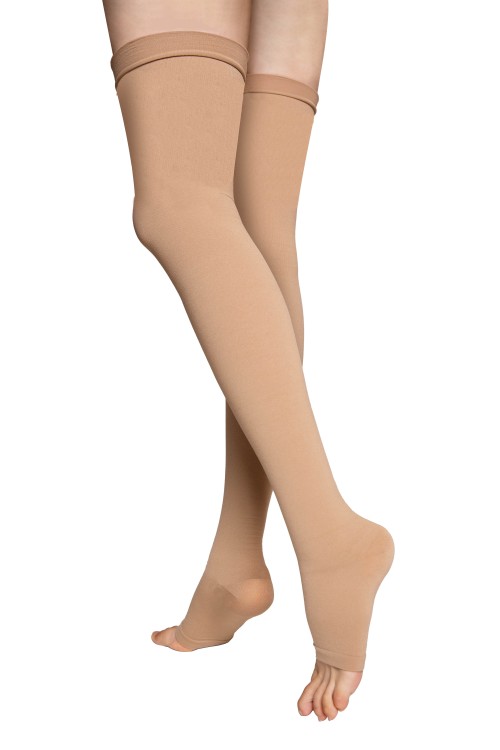 Class 2 Skin Thigh High Open Toe Compression Stockings