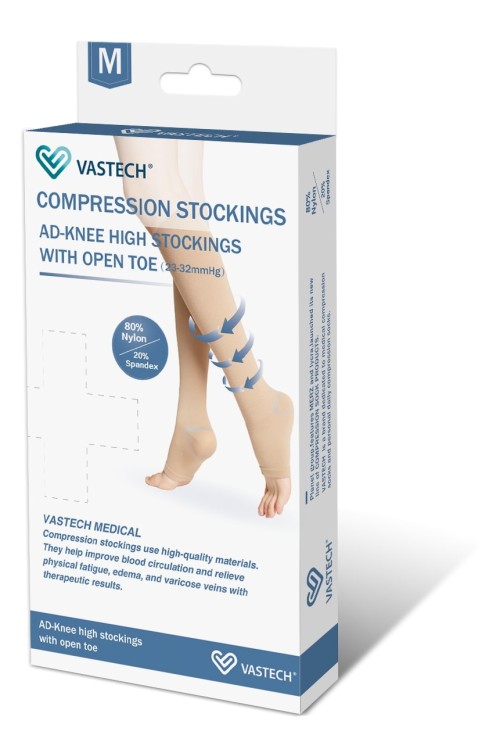 Class 2 Skin Knee High Open Toe Compression Stockings