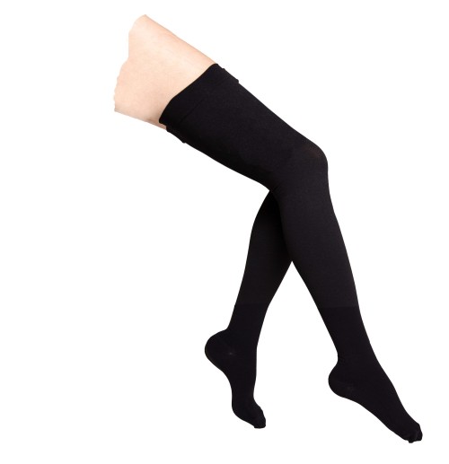 Class 1 Black Thigh High Close Toe Compression Stockings